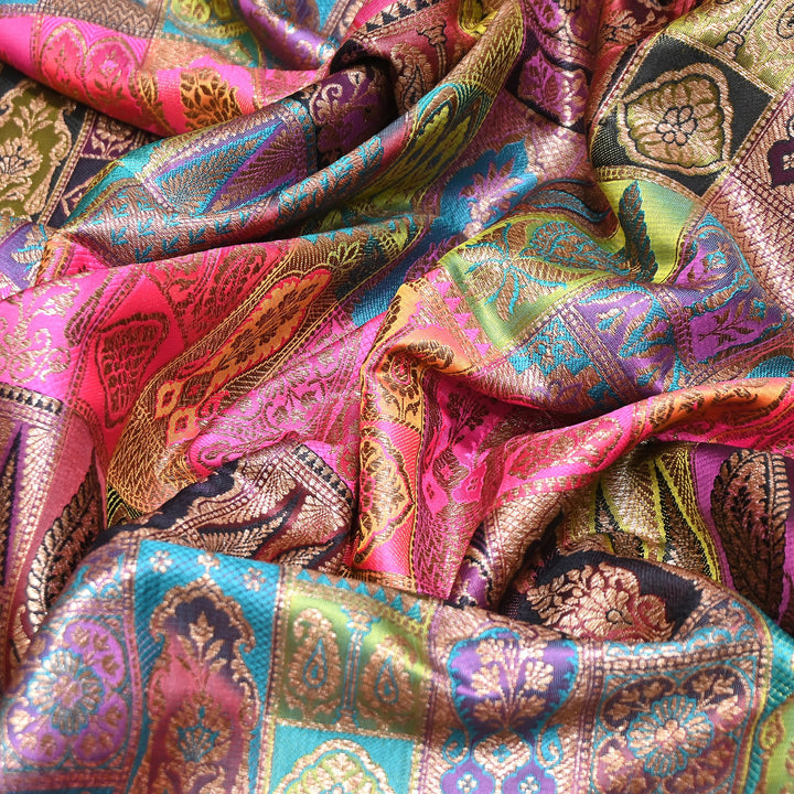 Multi Rangoli Brocade Fabric – Premium Zari Woven Designer Brocade Fabric 001006-A7