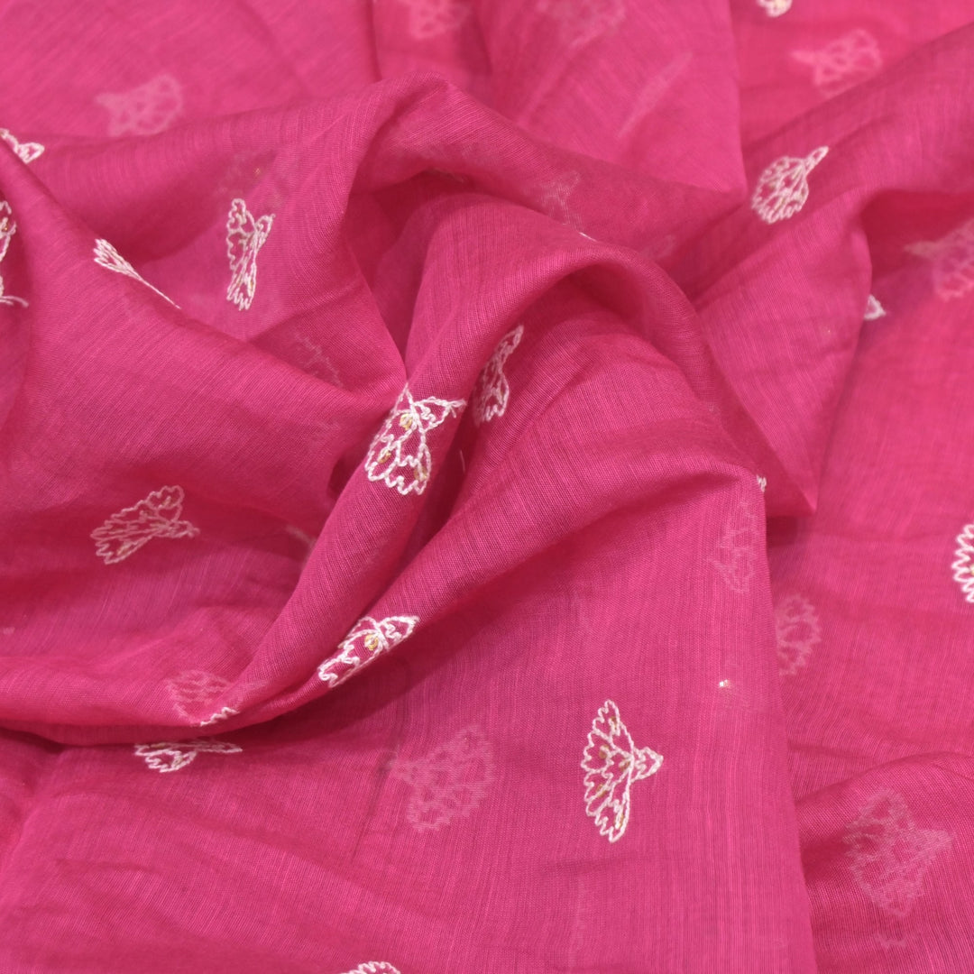 Cotton Chanderi Thread With Sequins Embroidery Fabric