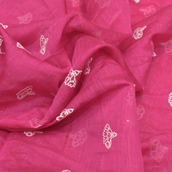 Cotton Chanderi Thread With Sequins Embroidery Fabric