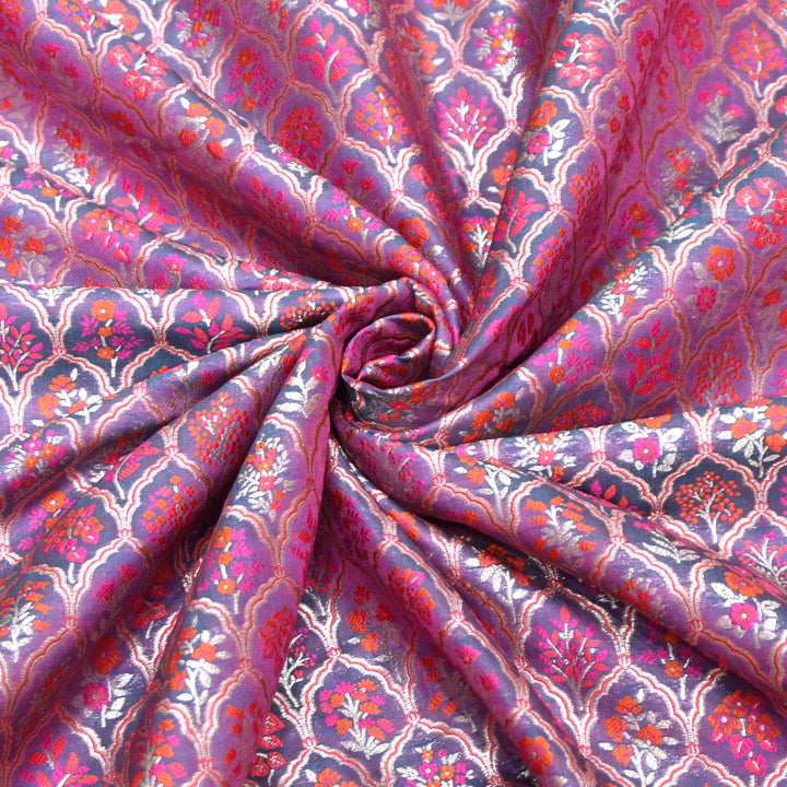 Pink & Purple Shade Satin Mina Zari Brocade Fabric