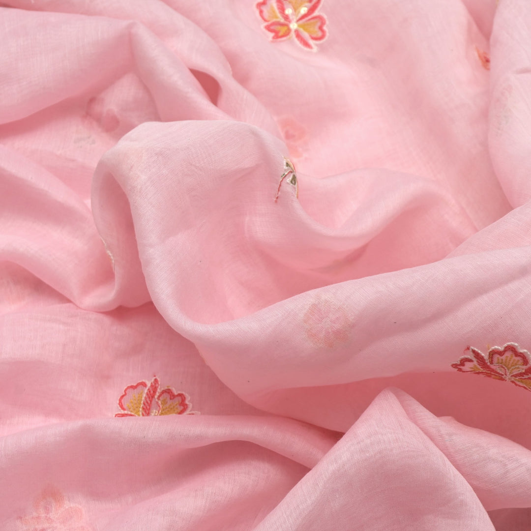 Chanderi Thread With Sequins Embroidery Fabrics