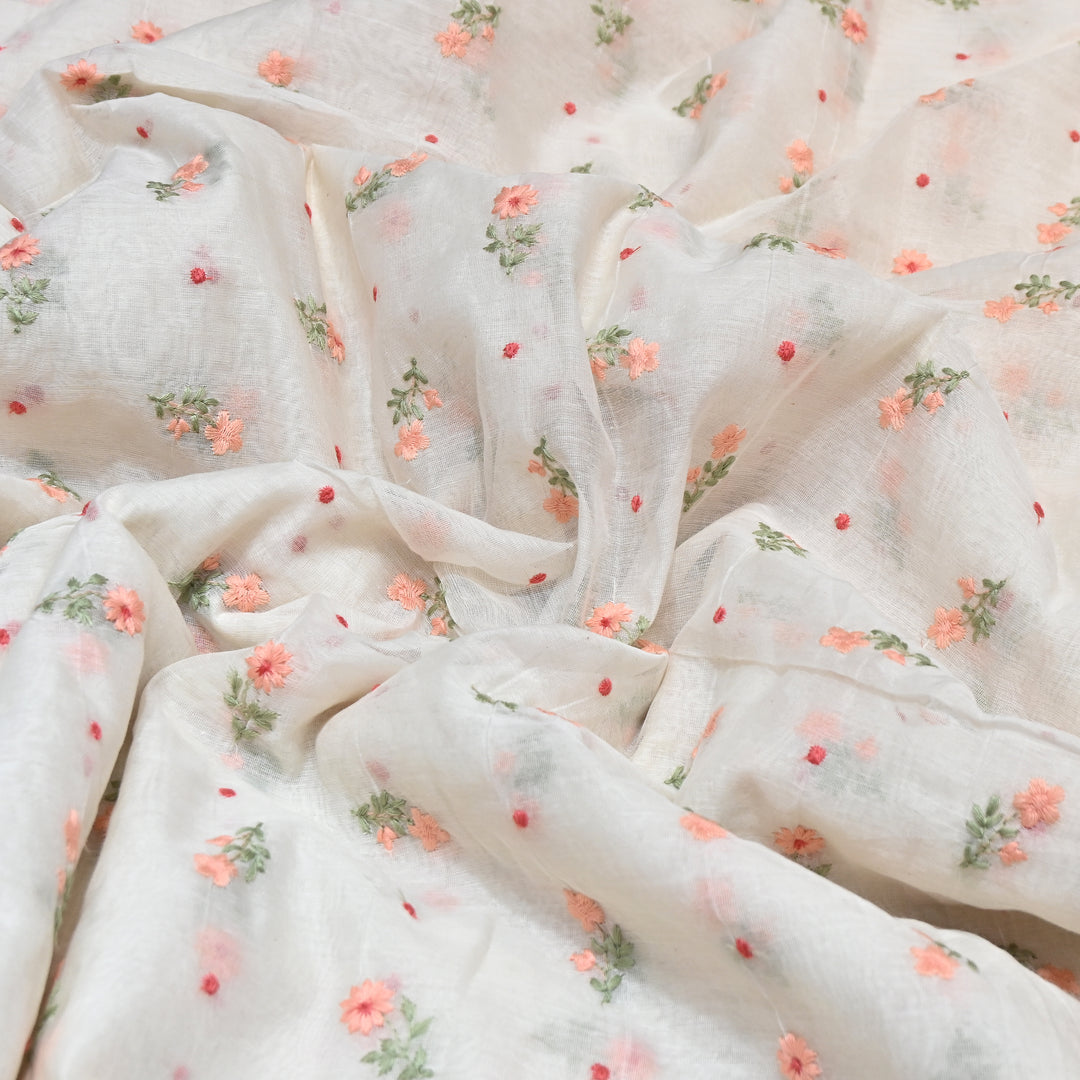 Dyeable Mul Chanderi Thread Embroidery Fabric – Soft Summer Designer Fabric-MF8209-5