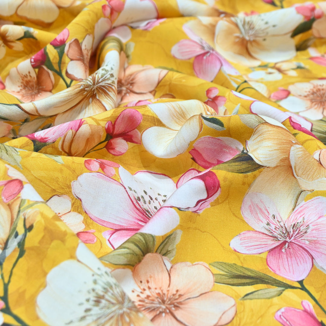 Yellow Omura Cotton Floral Bloom Print