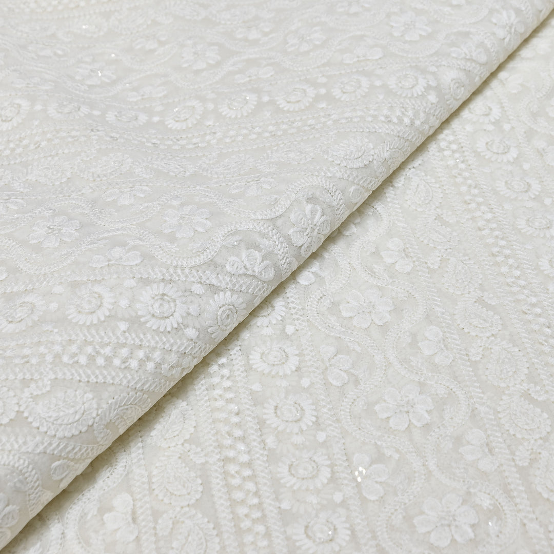 Georgette Thread & Sequins Embroidery Fabric – Elegant Designer Fabric - UT0345-1