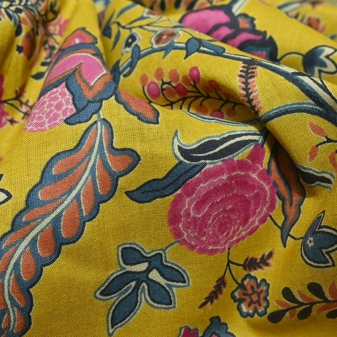 Deep Mustard Cotton Printed Fabric