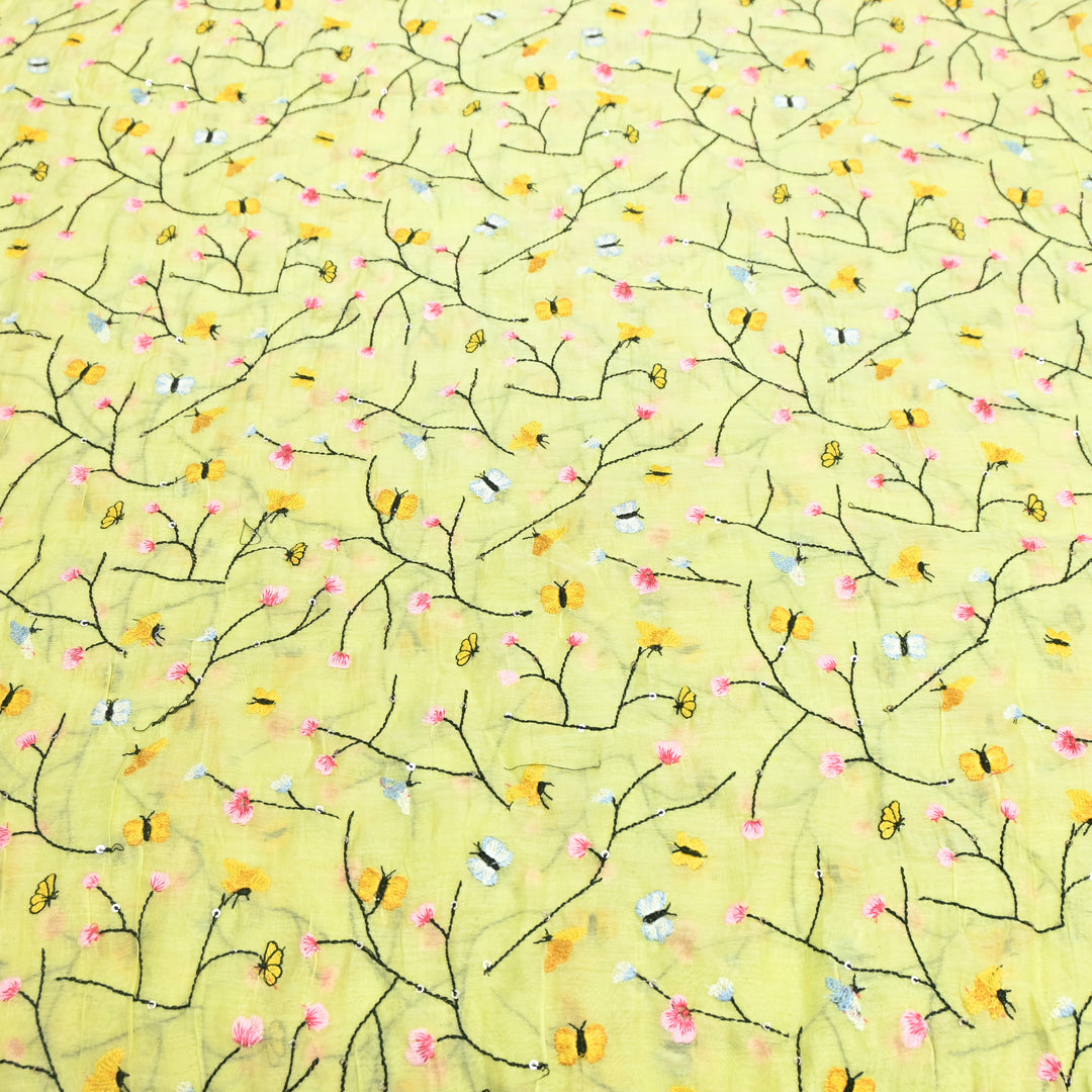 Mal Chanderi Thread Embroidery Fabric – Lightweight Elegant Designer Fabric- V2369C-01