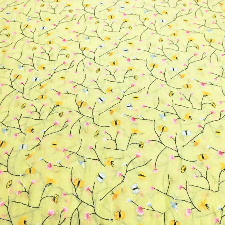 Mal Chanderi Thread Embroidery Fabric – Lightweight Elegant Designer Fabric- V2369C-01