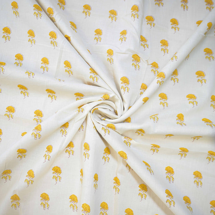 Yellow Mini Floral Bagru Printed Cotton Fabric