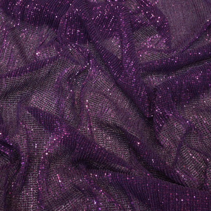 Dark Purple Dubai Imported Net Fabric with Sequins Embroidery