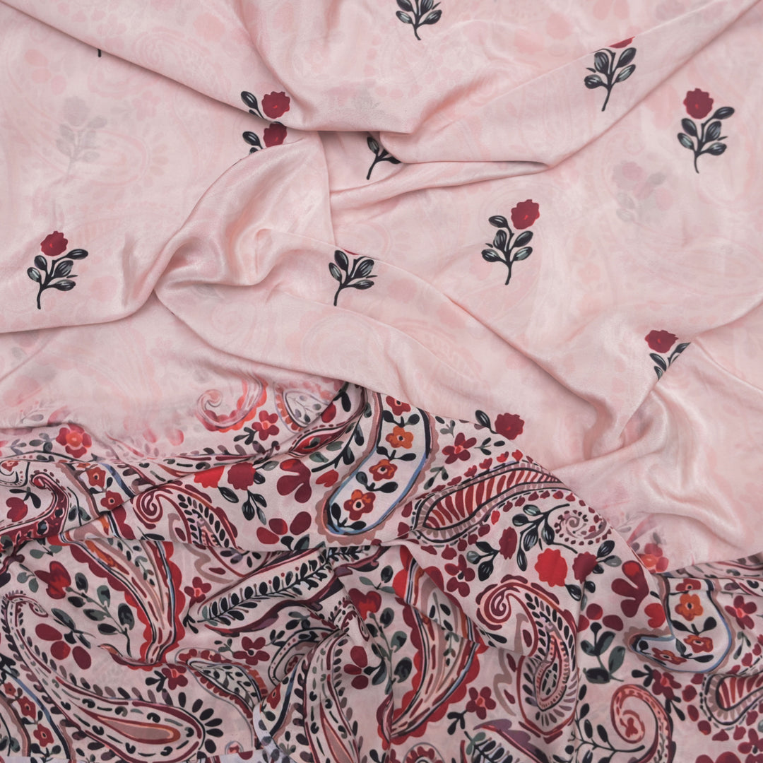 Blush Pink Crepe Fabric in Floral Digital Print