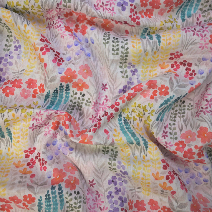 Floral Breeze Printed Pure Linen Fabric