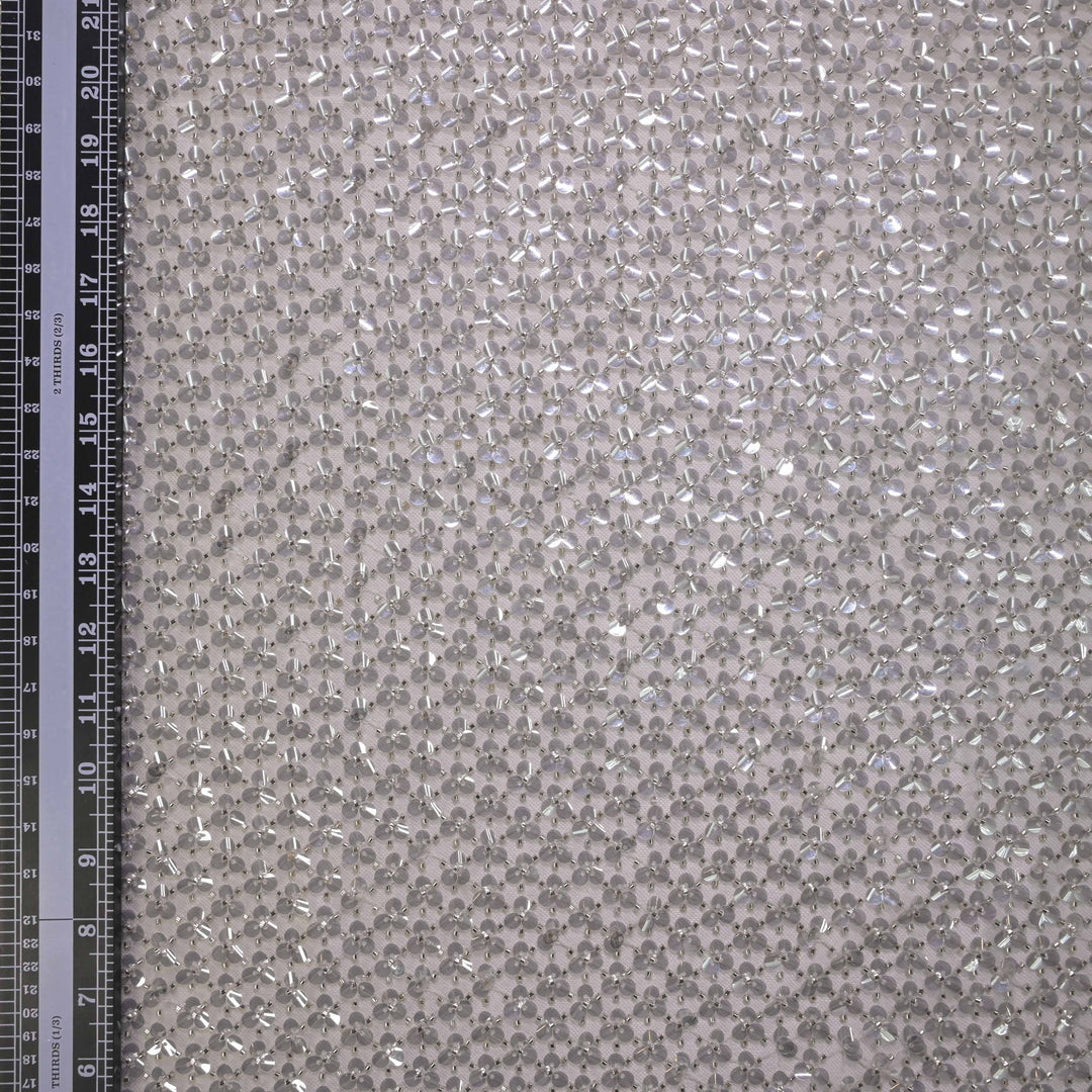 Designer champagne ivory  Net Embroidery Fabric with water Sequins Embroidery.