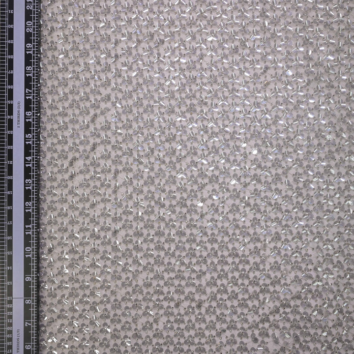 Designer champagne ivory  Net Embroidery Fabric with water Sequins Embroidery.