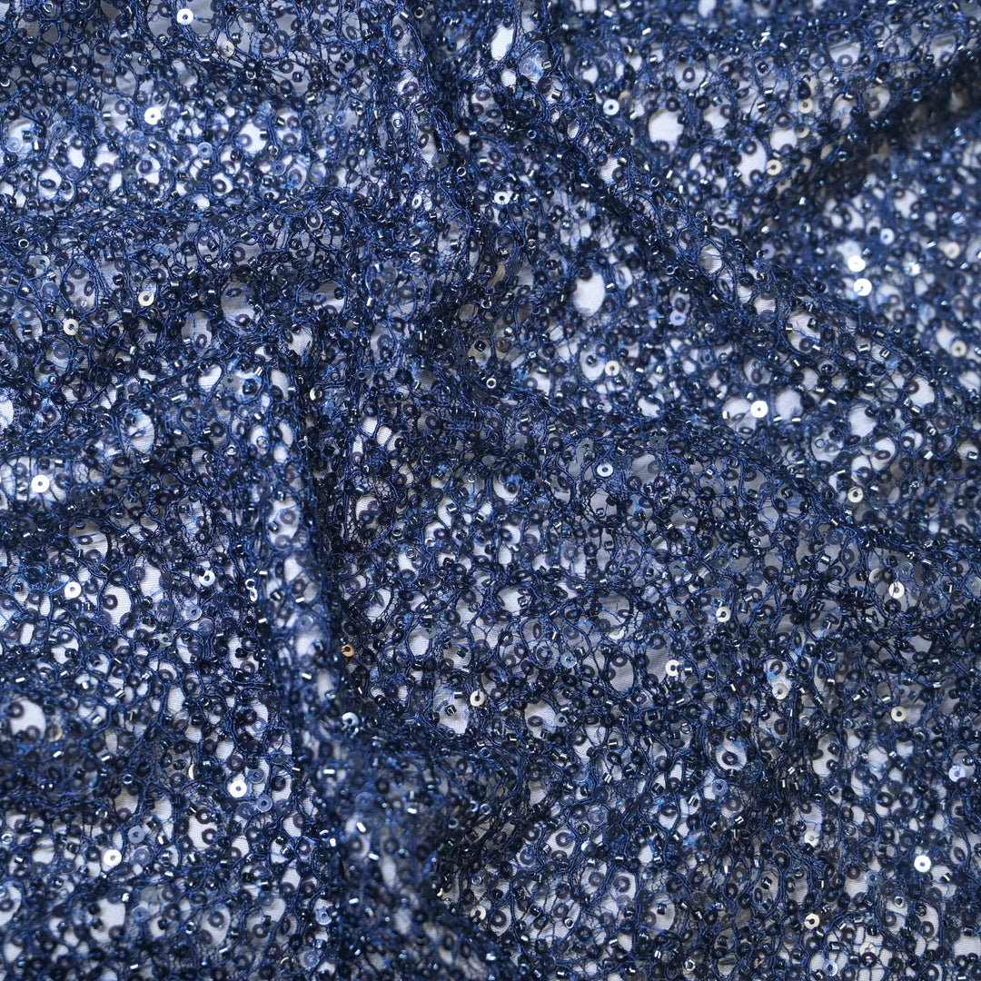 Midnight Blue Imported Net Fabric with allover Sequins Embroidery