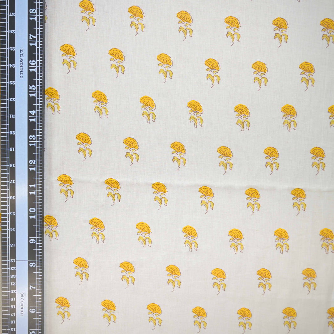 Yellow Mini Floral Bagru Printed Cotton Fabric