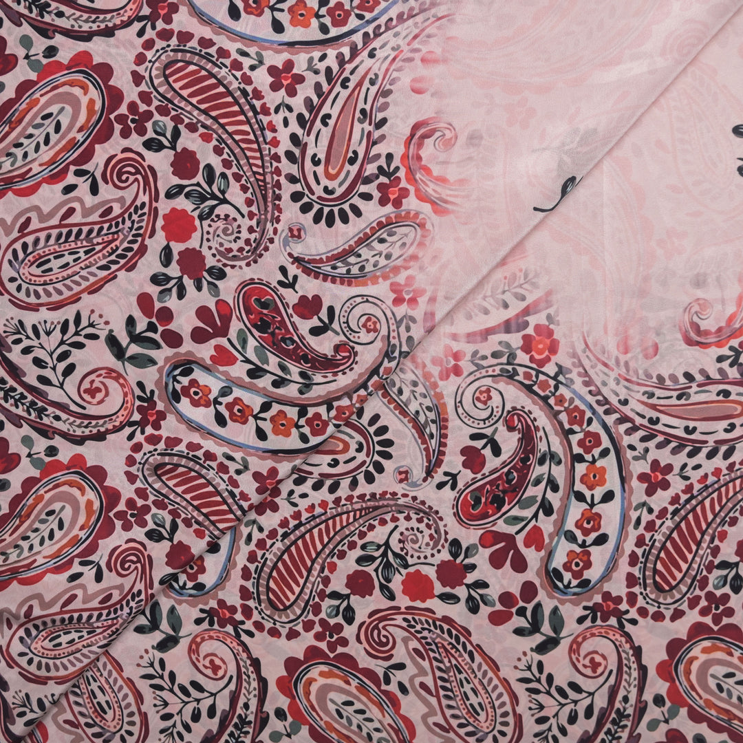 Blush Pink Crepe Fabric in Floral Digital Print