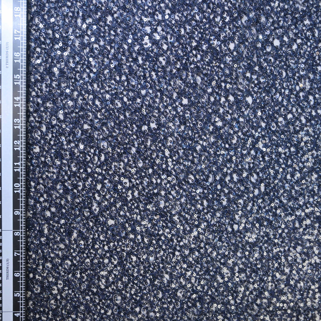 Midnight Blue Imported Net Fabric with allover Sequins Embroidery