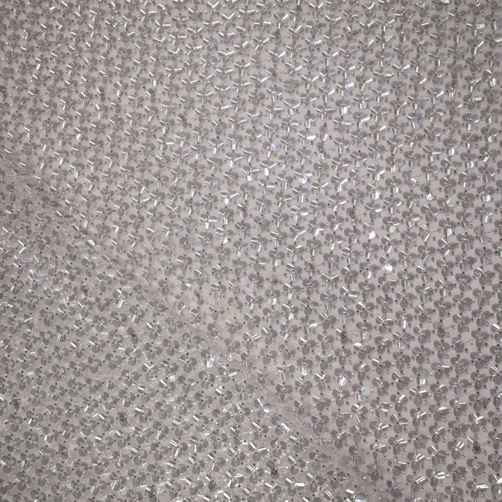 Designer champagne ivory  Net Embroidery Fabric with water Sequins Embroidery.