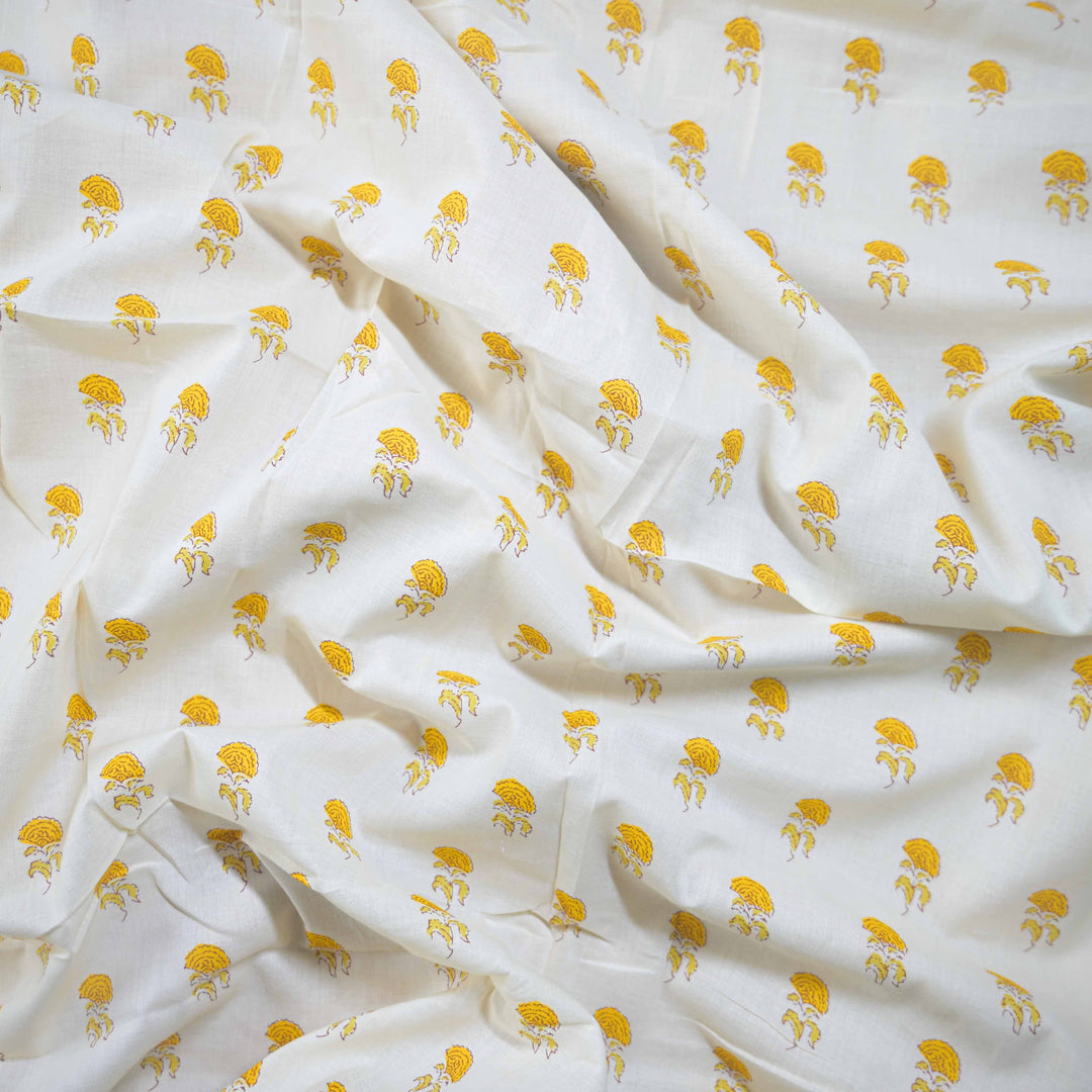 Yellow Mini Floral Bagru Printed Cotton Fabric