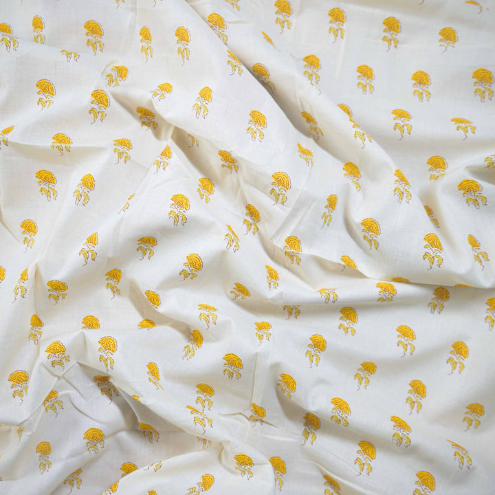 Yellow Mini Floral Bagru Printed Cotton Fabric