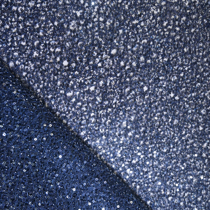 Midnight Blue Imported Net Fabric with allover Sequins Embroidery
