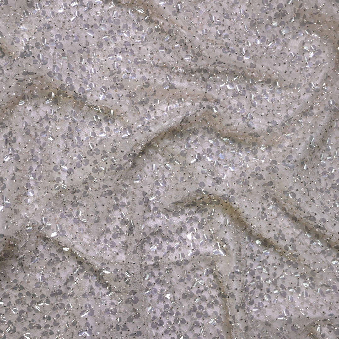 Designer champagne ivory  Net Embroidery Fabric with water Sequins Embroidery.