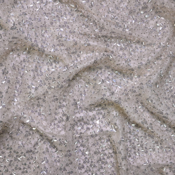 Designer champagne ivory  Net Embroidery Fabric with water Sequins Embroidery.