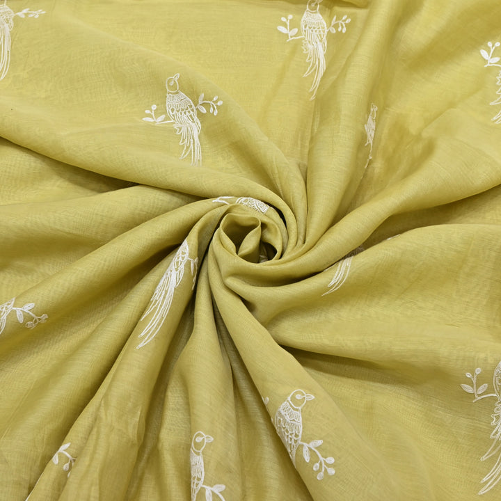 PASTEL YELLOW COLOR MUL CHANDERI THREAD EMBROIDERY FABRIC GP4120A-2