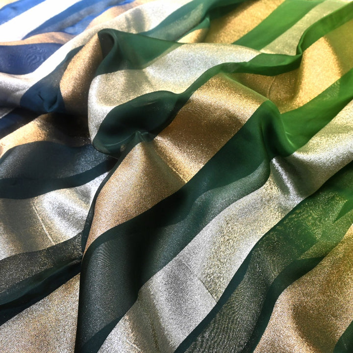 Premium Organza 4D Shade Zari Stripes Designer Fabric-VF0192-2