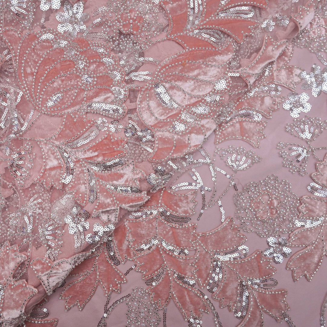 Imported Net Cutdana Sequins With Velvet Patchwork Embroidery Fabrics-24T75P