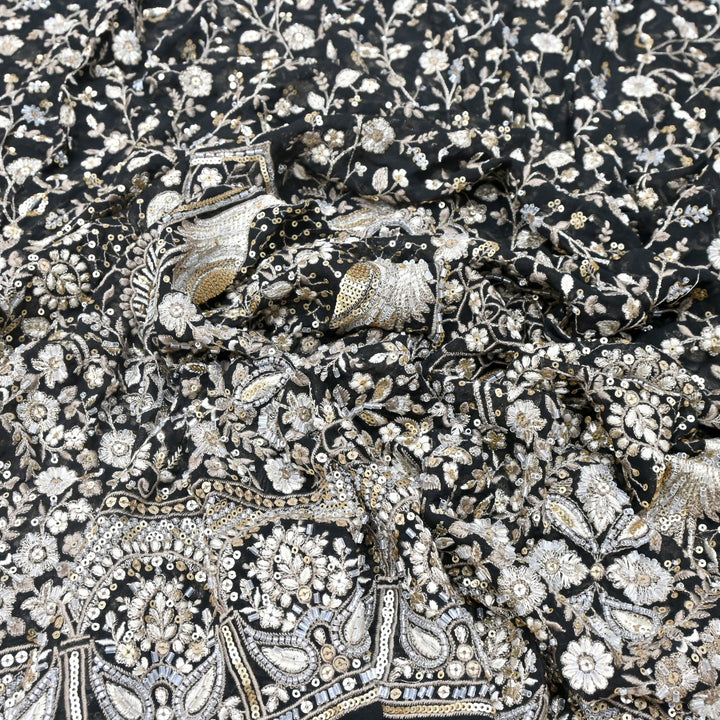 Dyed Viscose Georgette Zari Sequins Embroidery Fabrics