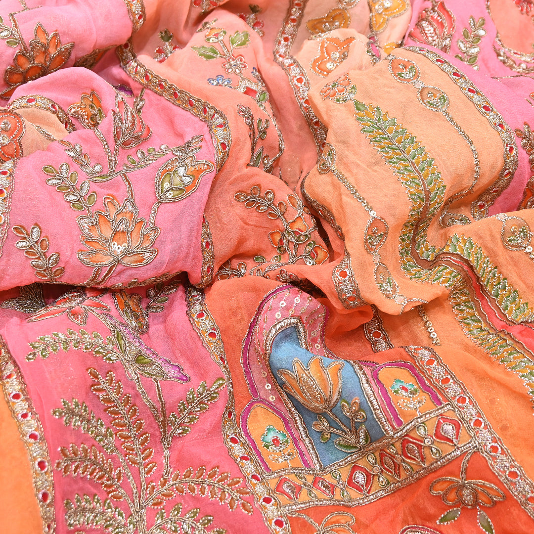Premium Viscose Georgette Position Print Fabric With Zari Sequence Embroidery - Designer Ethnic Fabric-00P300-2