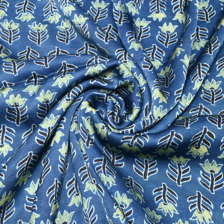 Deep Indigo Modal Satin Fabric in Digital Print.