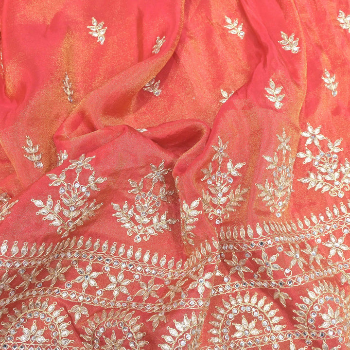 Tissue Zari With Stone Hand Embroidery Fabrics