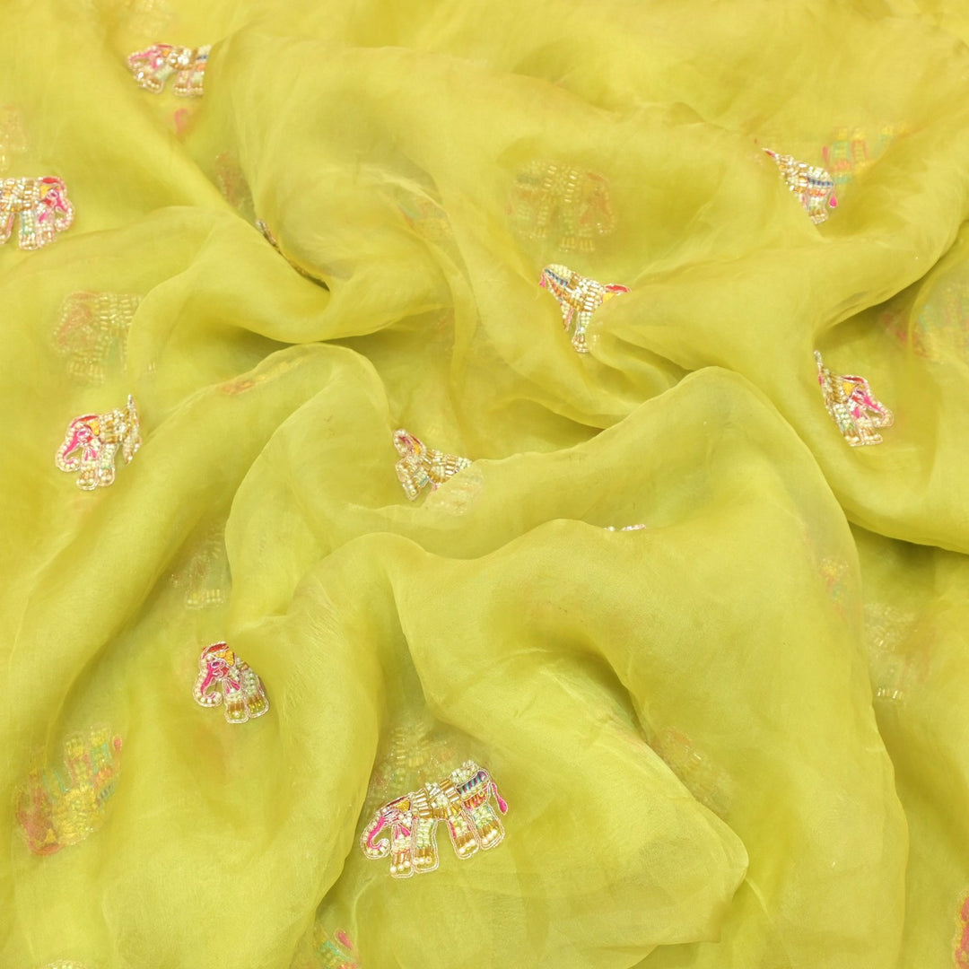 Dyed Silk Organza Moti With Zari Embroidery Fabrics