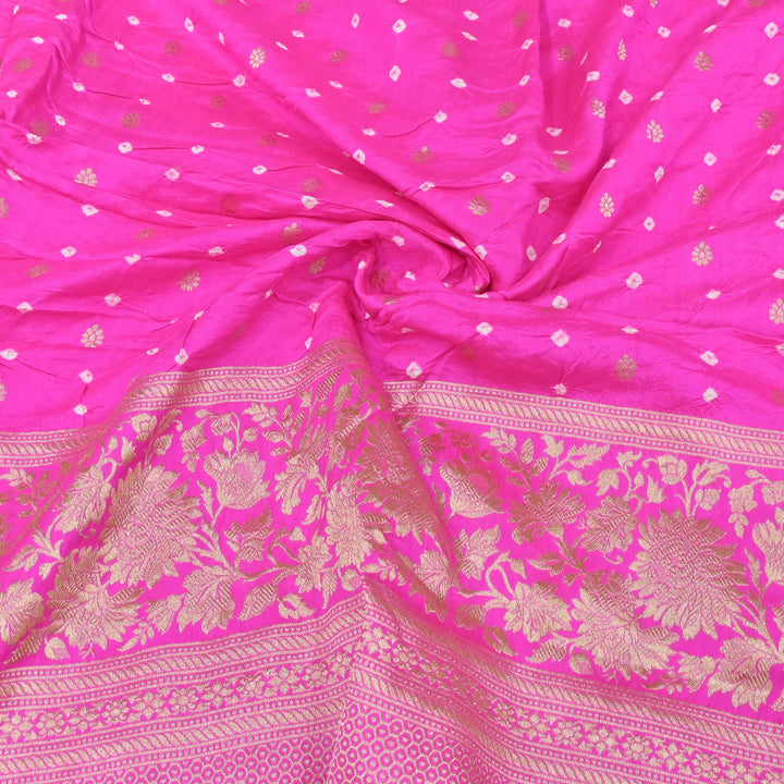 Exclusive Heavy Zari Botti Work And Premium Border Hand Work On Pure Silk Bandhani Fabric