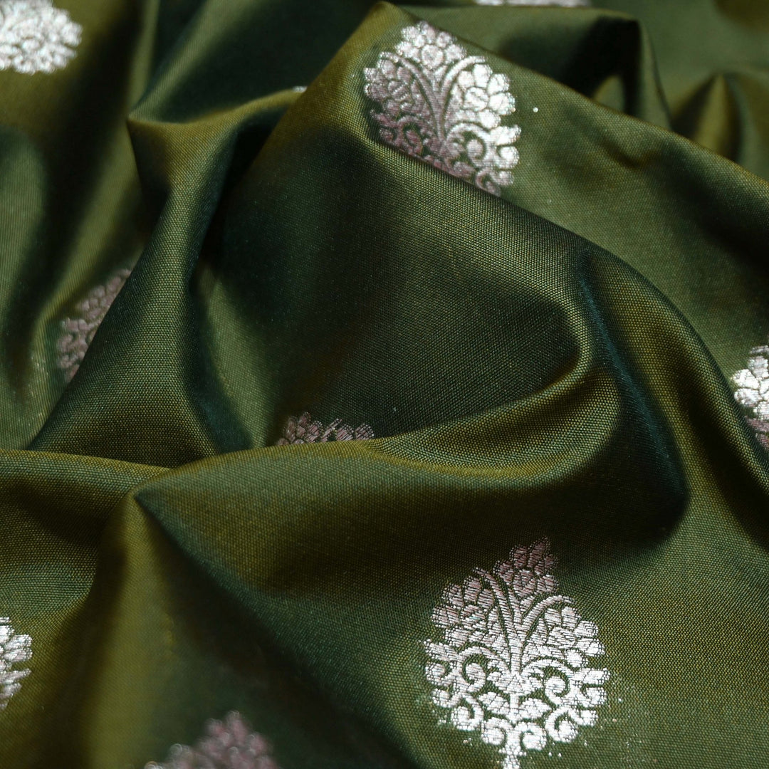 Mehndi Green Color Katan Silk Zari Buti Brocade Fabric