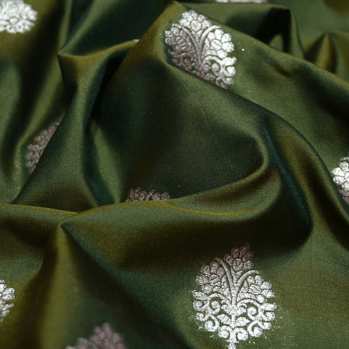 Mehndi Green Color Katan Silk Zari Buti Brocade Fabric