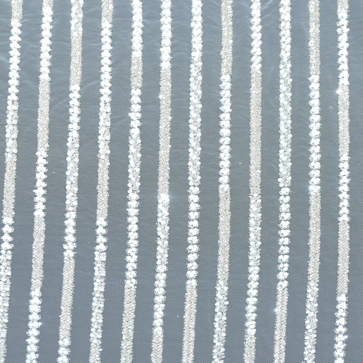 Imported Net Cutdana Pearls With Sequins Handwork Embroidery Fabrics