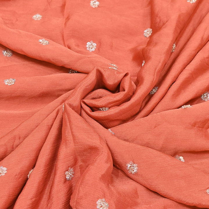 Orange Chinon Fabric with Zari & Sequins Embroidery