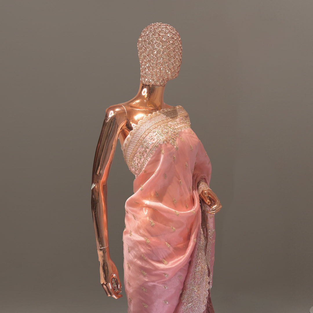 Luxe Peach Tissue Handwork Saree