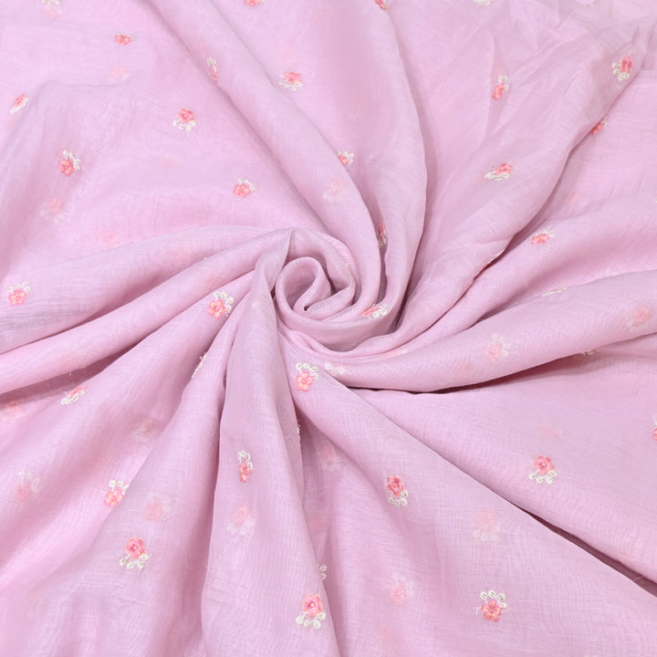 BLUSH PINK COLOR MUL CHANDERI THREAD EMBROIDERY FABRIC - GP4822A- 01