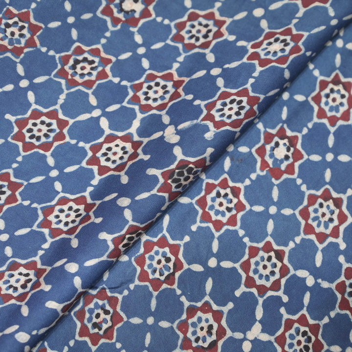 Indigo Blue Modal Satin Fabric in Digital Print