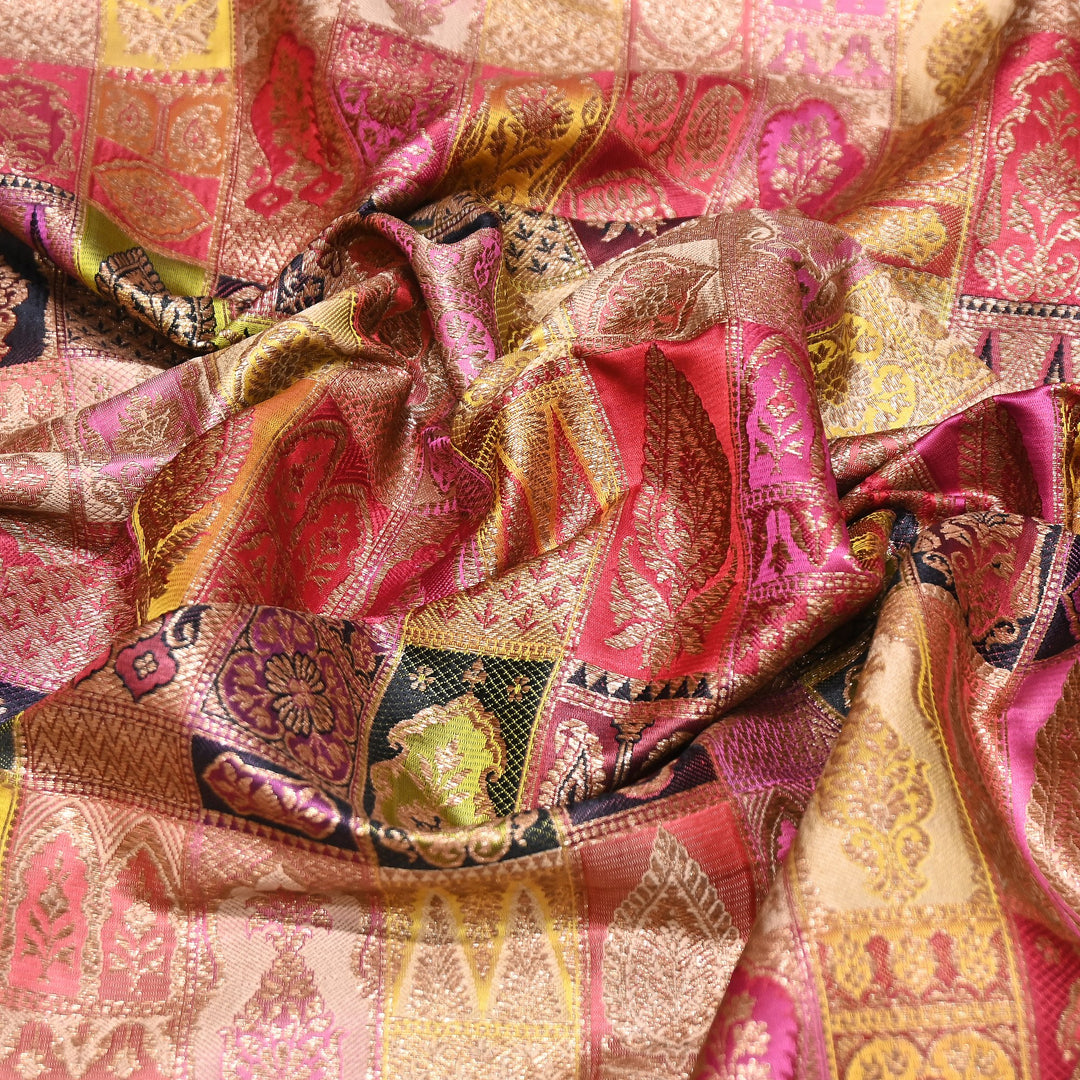 Multi Rangoli Brocade Fabric – Premium Zari Woven Designer Brocade Fabric 001006-A24