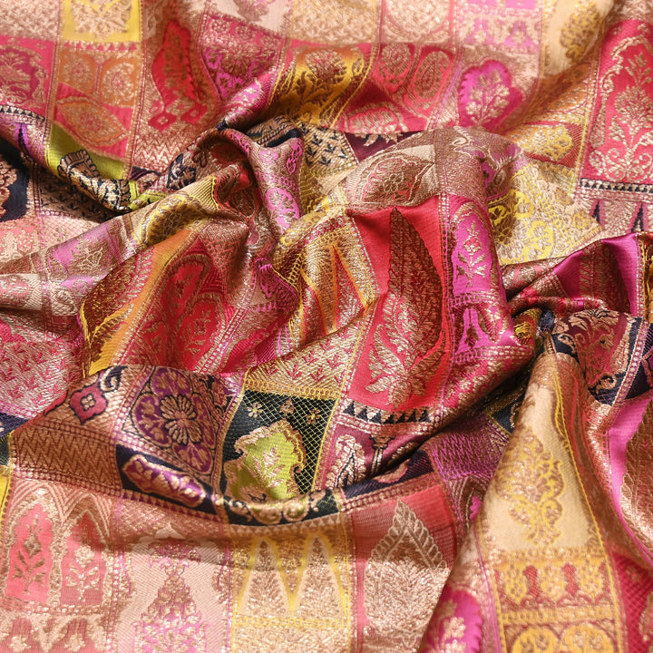Multi Rangoli Brocade Fabric – Premium Zari Woven Designer Brocade Fabric 001006-A24