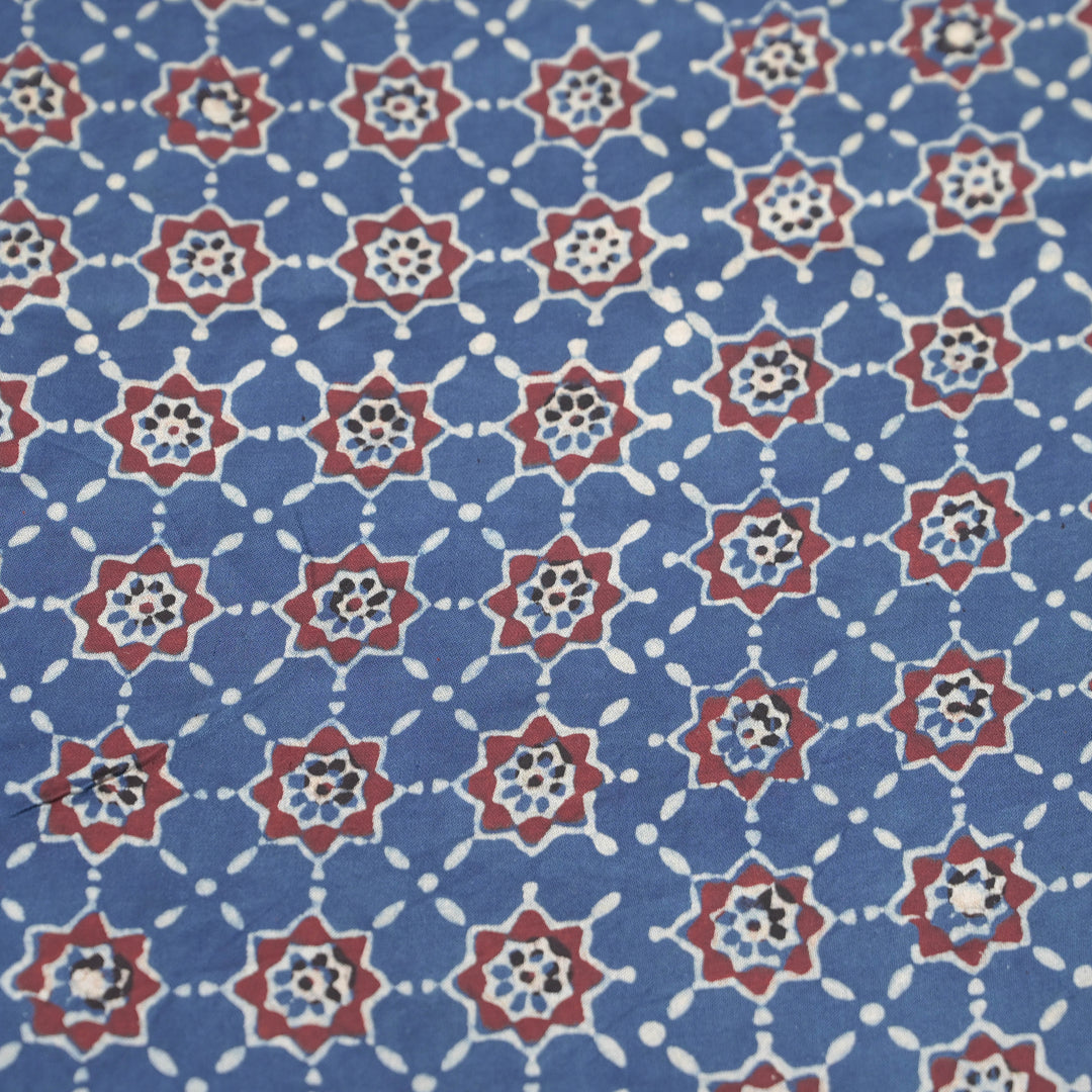 Indigo Blue Modal Satin Fabric in Digital Print