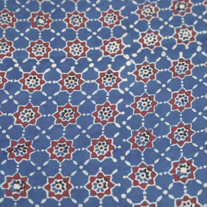 Indigo Blue Modal Satin Fabric in Digital Print