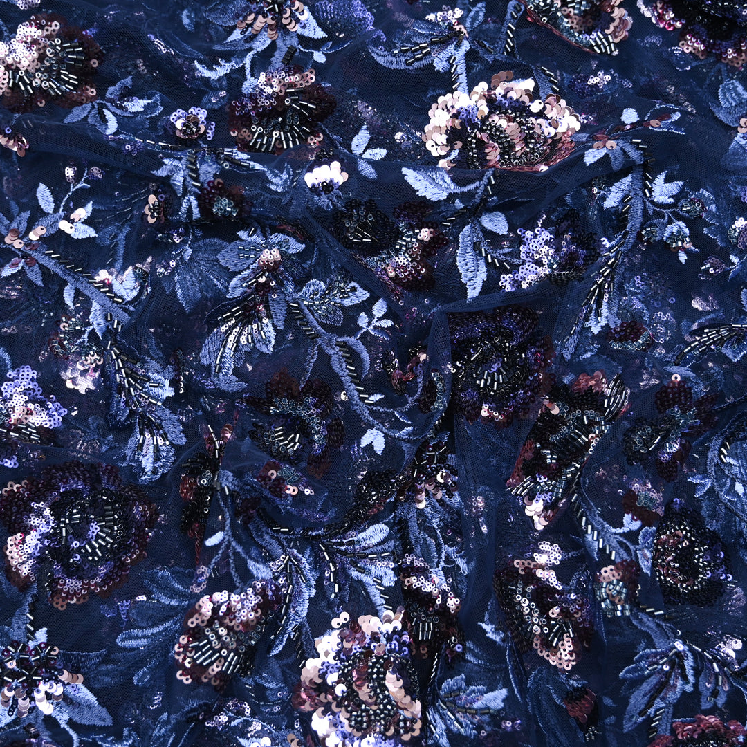 Navy Blue Net Imported Embroidery Fabric.| 24T950