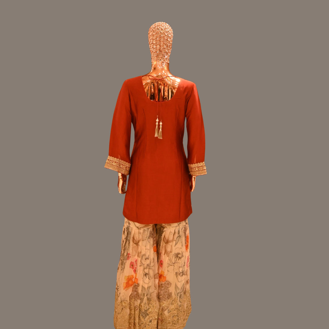 Red-Beige Sharara Suit