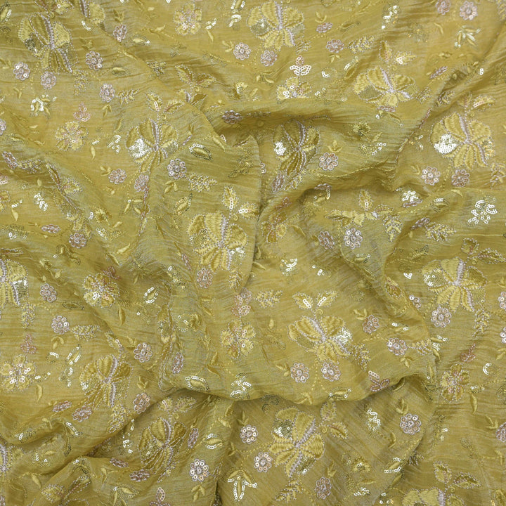 Mustard Olive Crush Tissue Embroidery Fabric.| 852-591MO